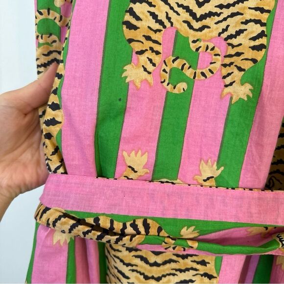 Darlington Isle Lola Tiger BlockPrint Stripe Dress Size S Pink Green - Picture 8 of 9
